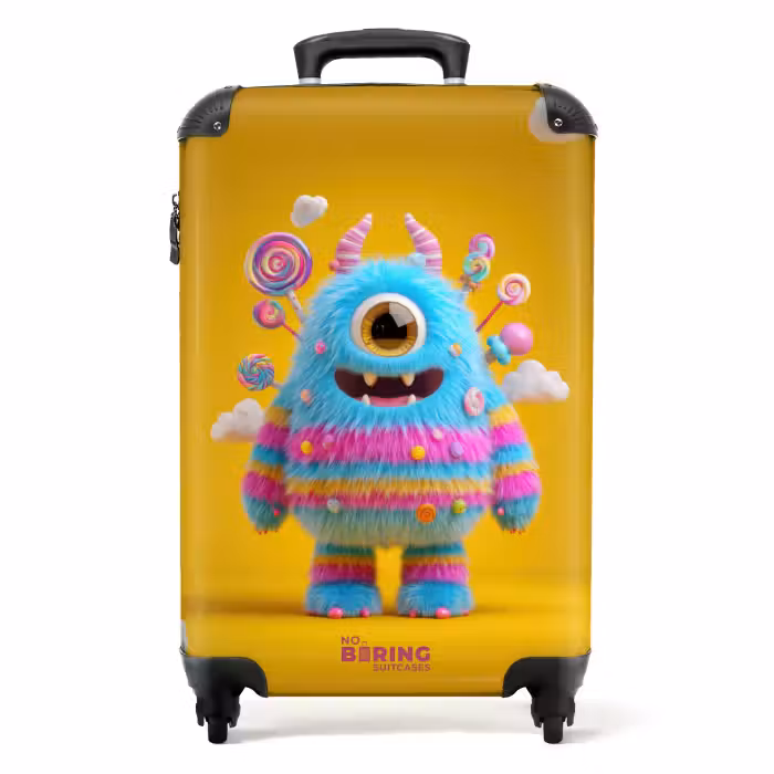 Suitcase - Candy monster on a yellow background