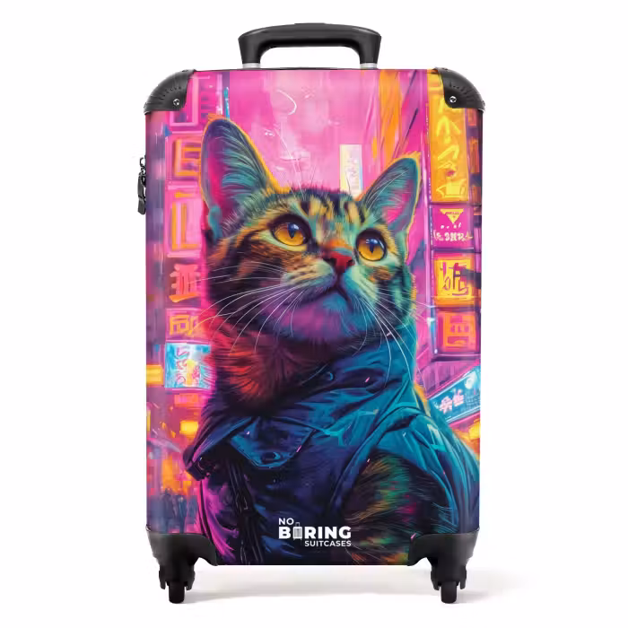 Suitcase - Cat with coat in colorful city
