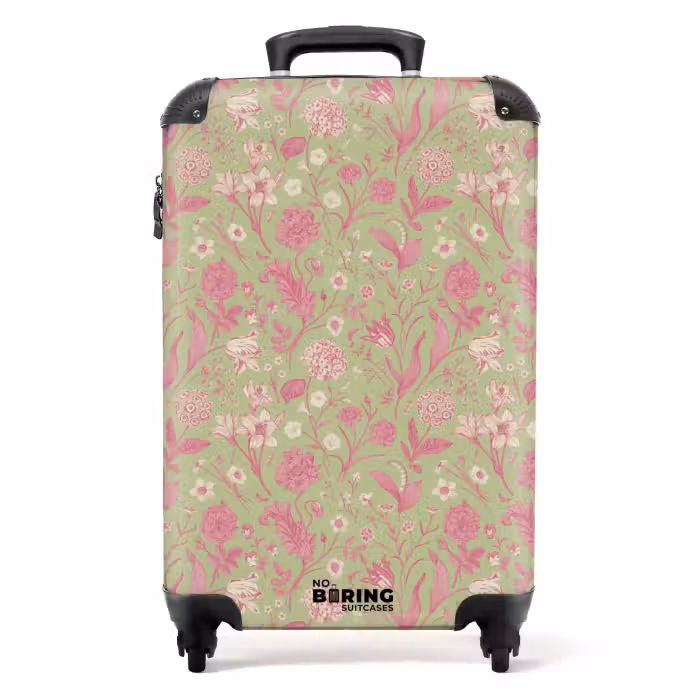 Suitcase - Classic floral pattern pink and green