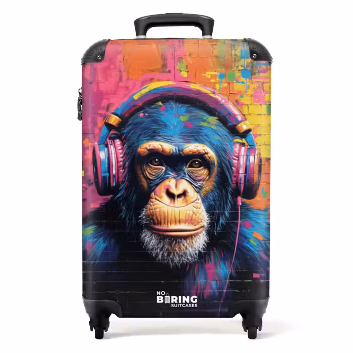 Suitcase - Colorful monkey with headphones in graffiti style
