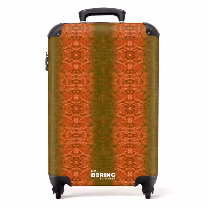 Suitcase - Coral red snakeskin with symmetrical scale structure