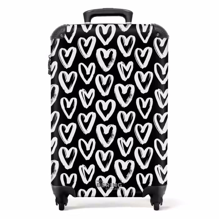 Suitcase - Cream hearts on black