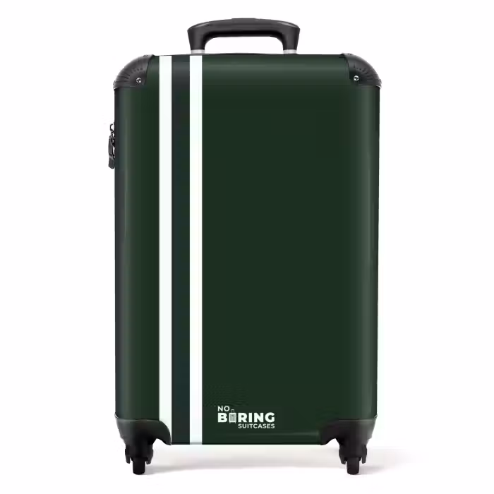 Suitcase - Dark green background with double white side stripes on the left