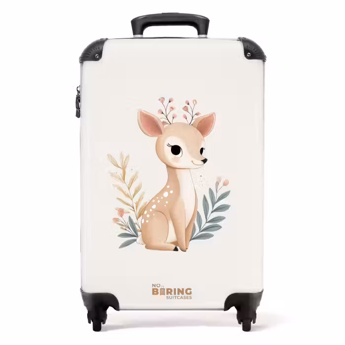 Suitcase - Deer surrounded by plants in shades of beige
