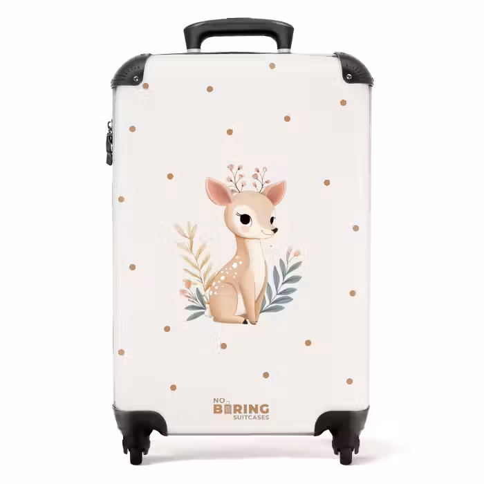 Suitcase - Deer with plants in a field of dots