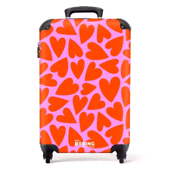 Suitcase - Dense pattern of red hearts on pink background