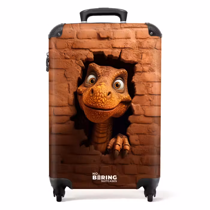 Suitcase - Dino with wide smile in brick wall
