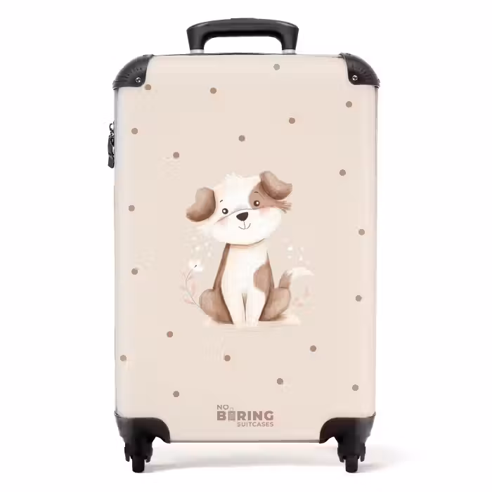 Suitcase - Dog puppy surrounded by brown dots