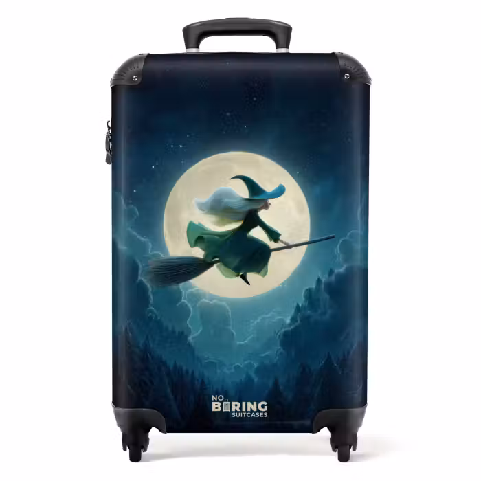Suitcase - Elder witch on a broom under the moon