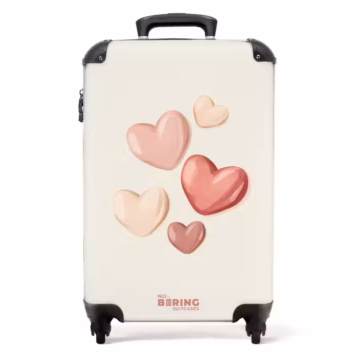Suitcase - Floating hearts in soft shades of red and pink