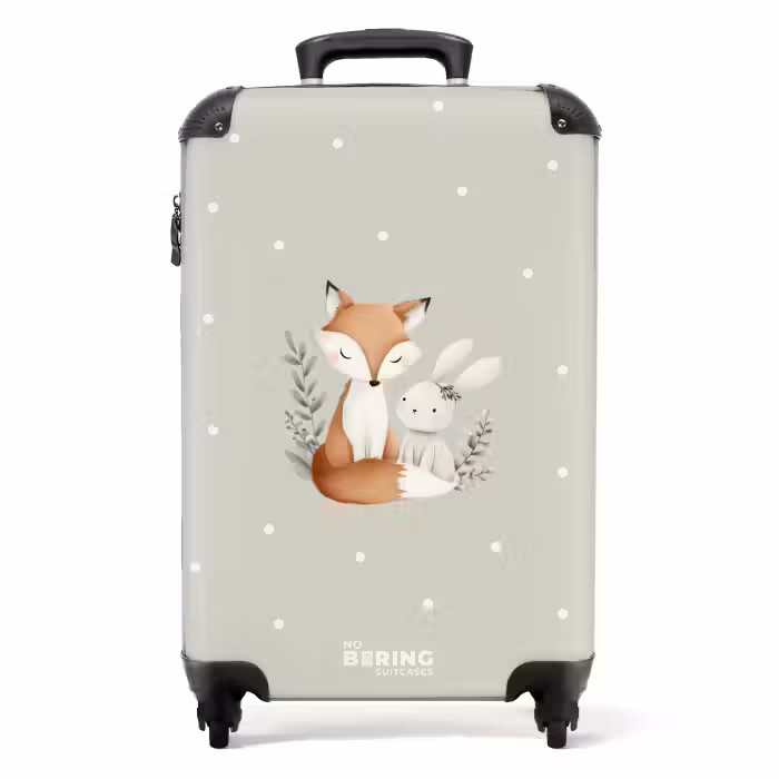 Suitcase - Fox and rabbit surrounded by green leaves and dots