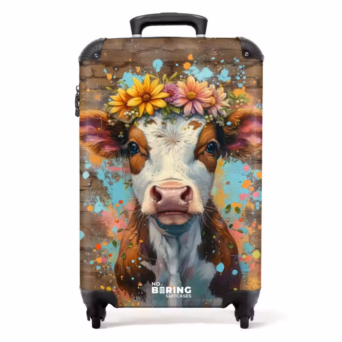 Suitcase - Graffiti cow with colorful flowers