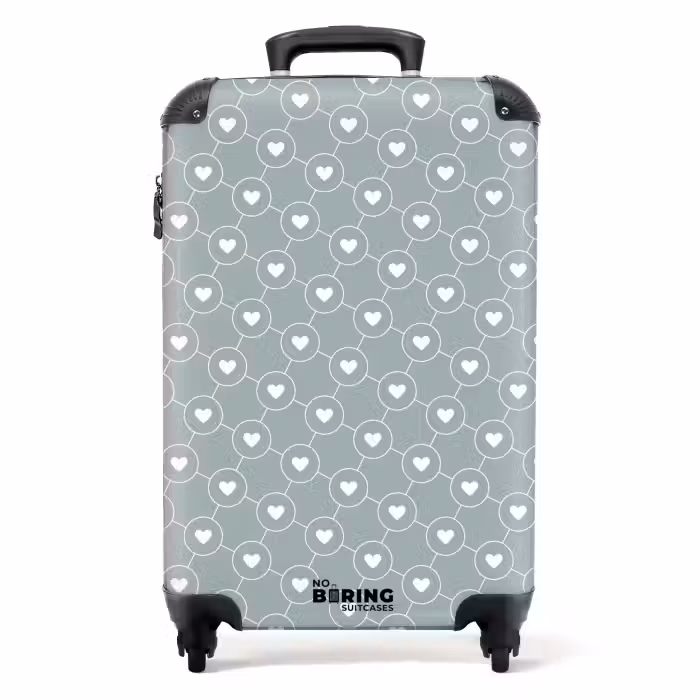 Suitcase - Gray-green background with white hearts