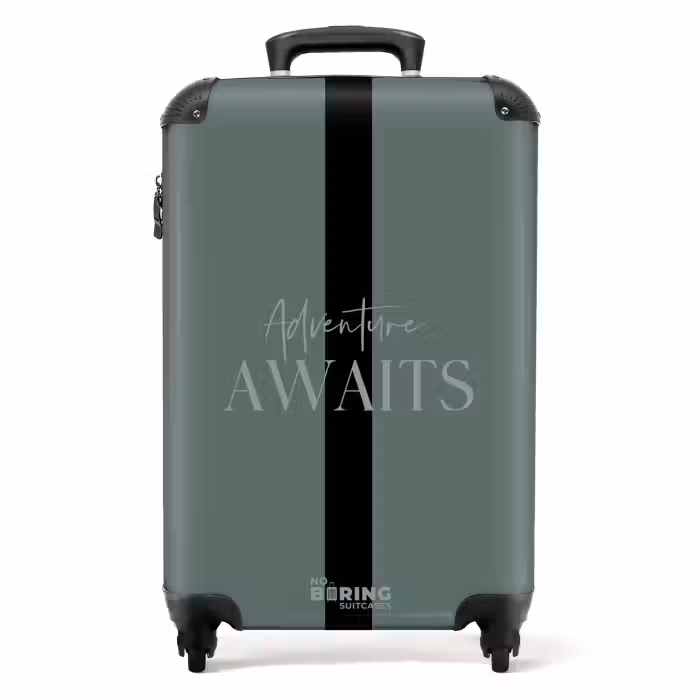Suitcase - Green background with text Adventure Awaits
