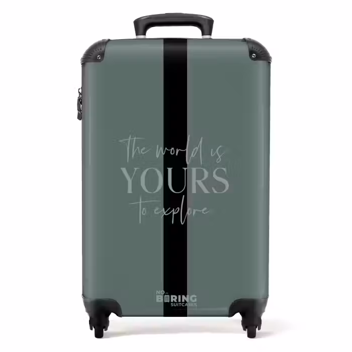 Suitcase - Green background with text The world is yours to explore
