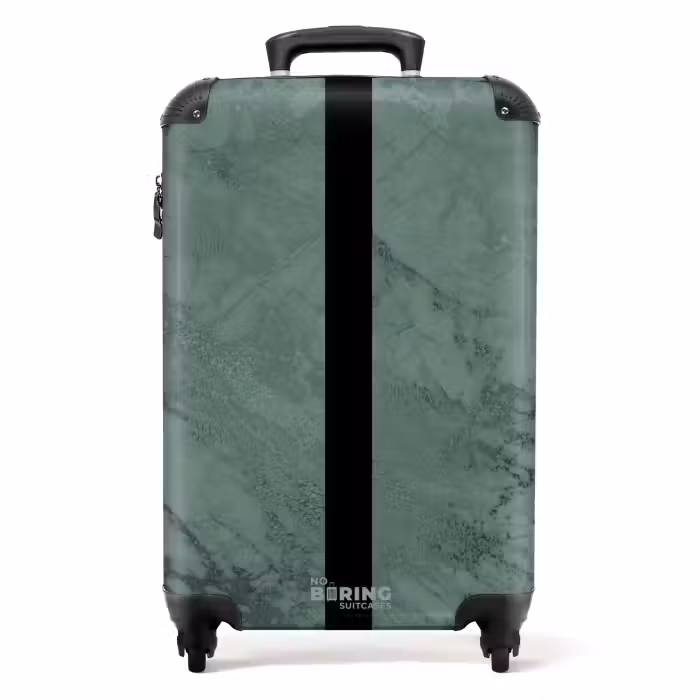 Suitcase - Green marble look with black vertical stripe