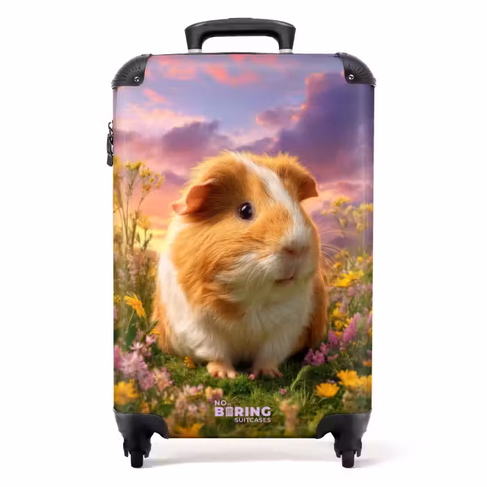 Suitcase - Hamster among flowers with sunset