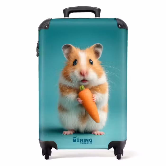 Suitcase - Hamster with a carrot on a blue background