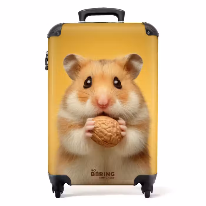 Suitcase - Hamster with a nut on a yellow background