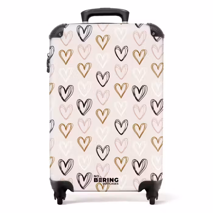 Suitcase - Heart pattern in various colors on beige