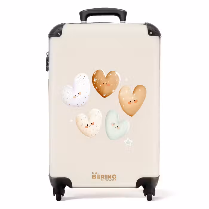 Suitcase - Hearts in soft beige tones