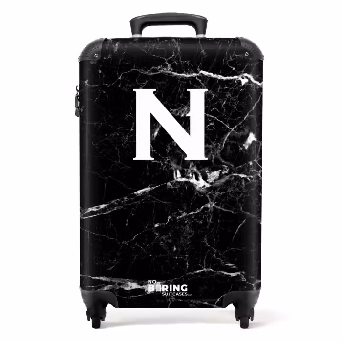 Suitcase - Letter N - Marble - Black - Marble print