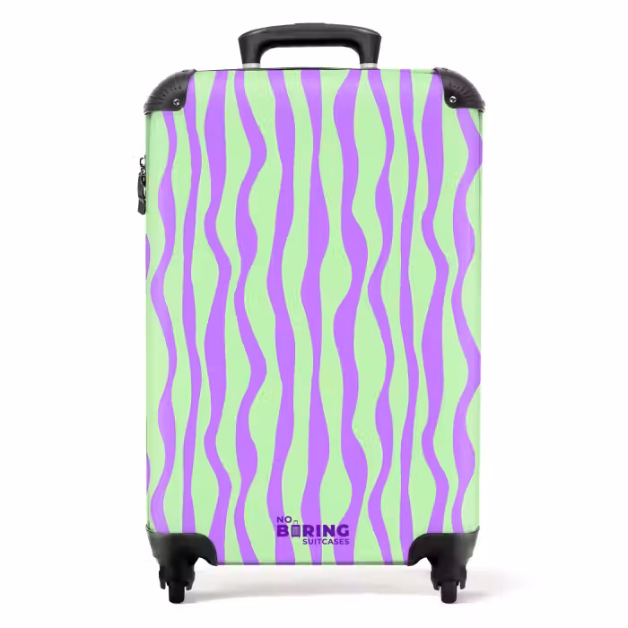 Suitcase - Lilac stripes on a mint green background