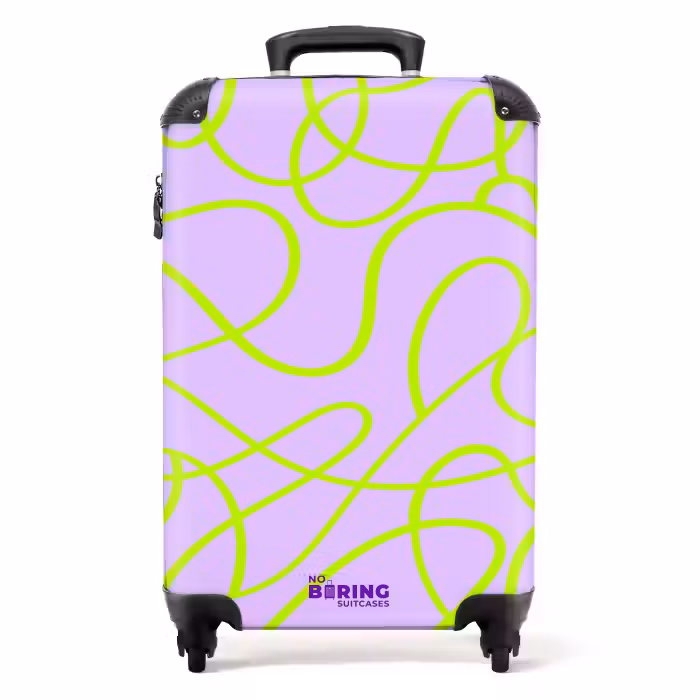 Suitcase - Lime green lines on lilac
