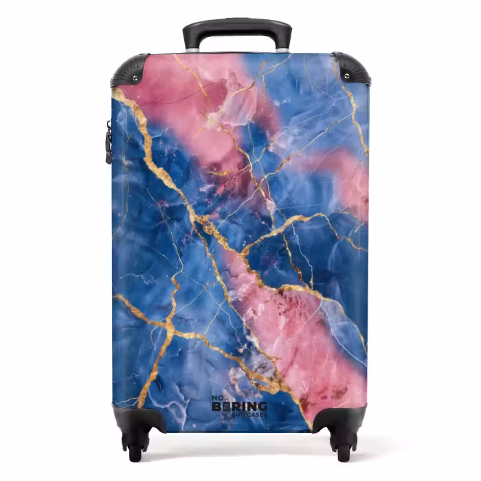 Suitcase - Marble - Pink and Blue Marble with Golden Veins