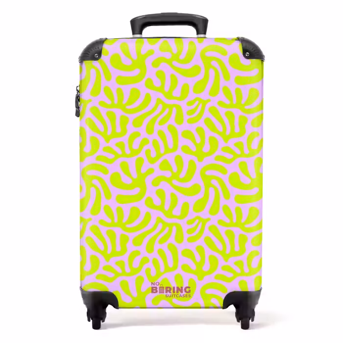 Suitcase - Neon leaves on light pink background