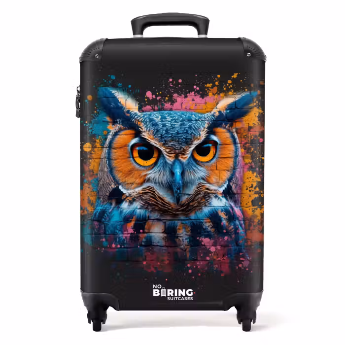 Suitcase - Owl in colorful graffiti style