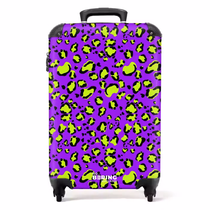 Suitcase - Panther print in lime green on purple background