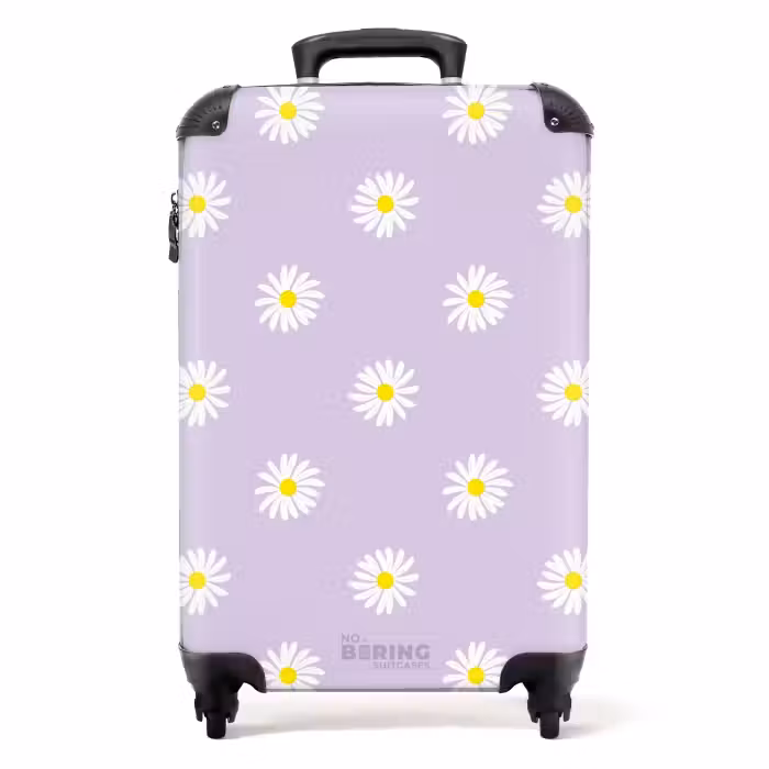 Suitcase - Pastel - Daisies on lavender purple background