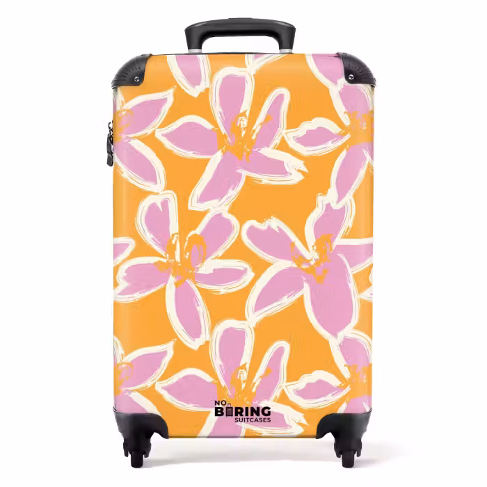 Suitcase - Pastel flowers - Pink with orange