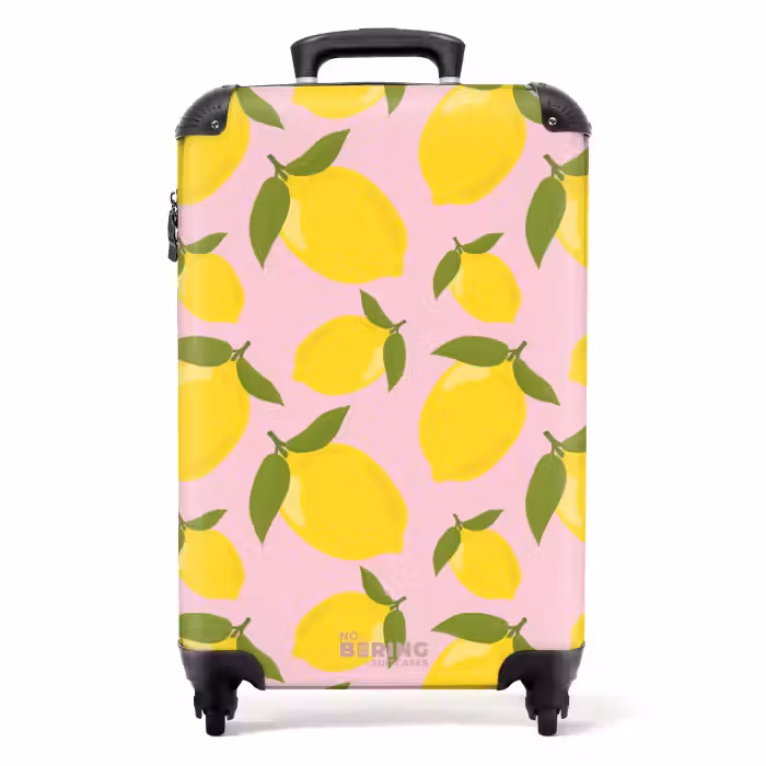 Suitcase - Pastel - Lemons on light pink background