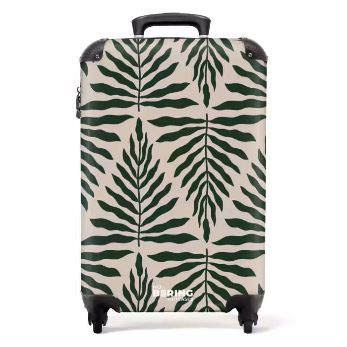 Suitcase - Pattern of leaves in beige with dark green