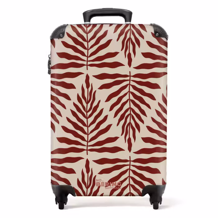 Suitcase - Pattern of leaves in beige with red