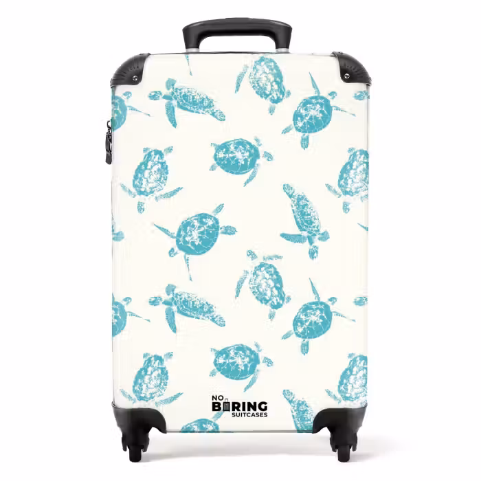 Suitcase - Patterns - Blue turtles on cream background