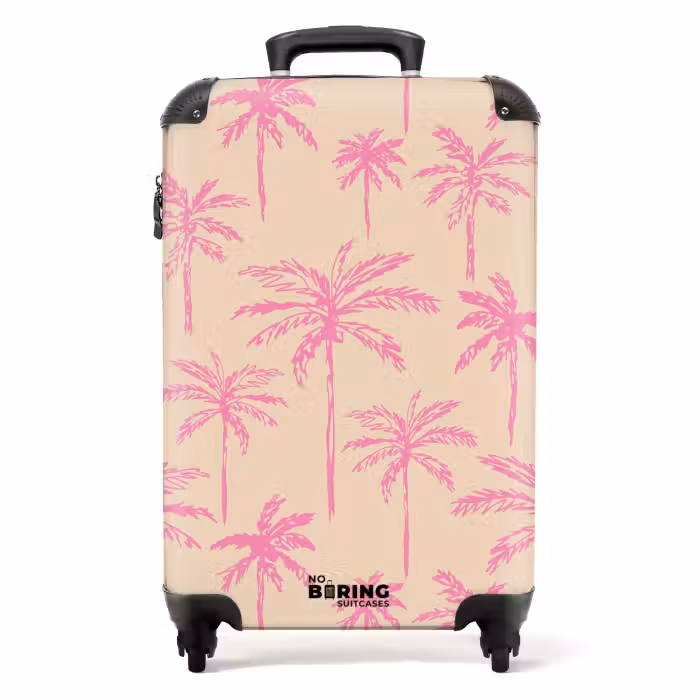 Suitcase - Patterns - Pink palm tree pattern on beige background