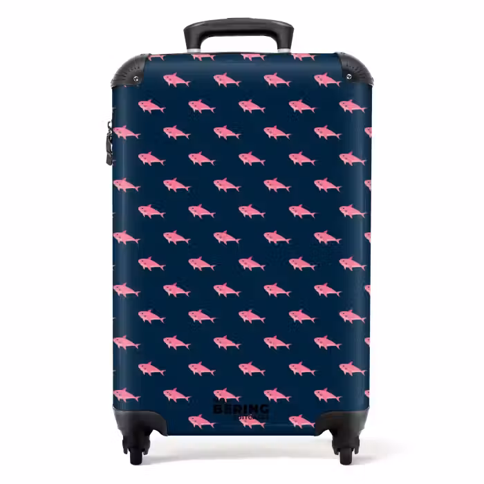 Suitcase - Patterns - Pink sharks on dark blue background