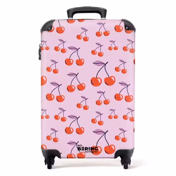 Suitcase - Patterns - Red cherry pattern on light pink background