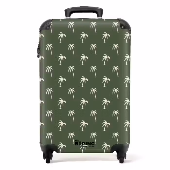 Suitcase - Patterns - Small palm trees on dark olive green