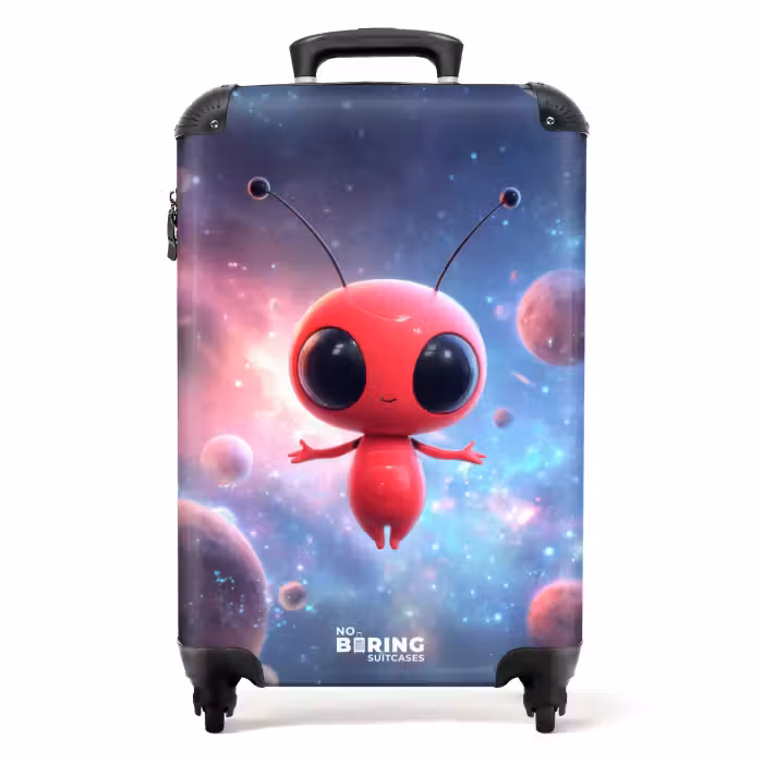 Suitcase - Pink alien among the planets