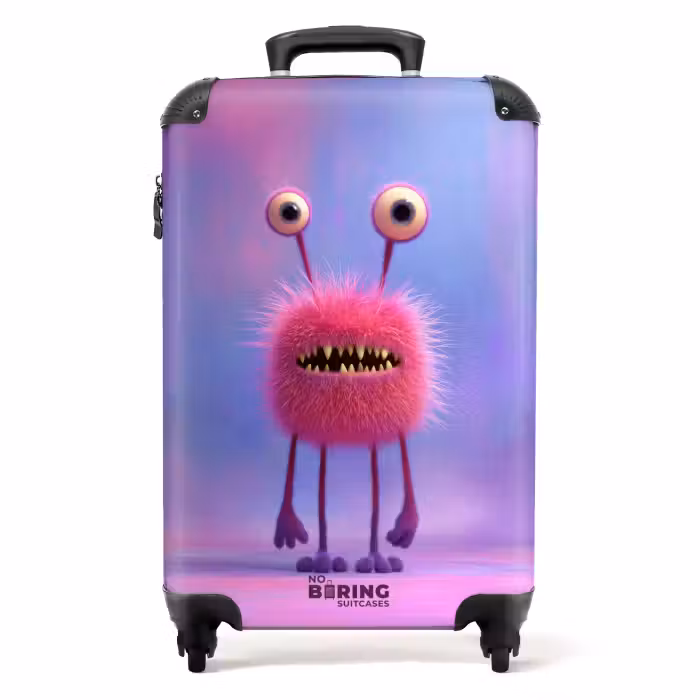 Suitcase - Pink monster on a pastel background
