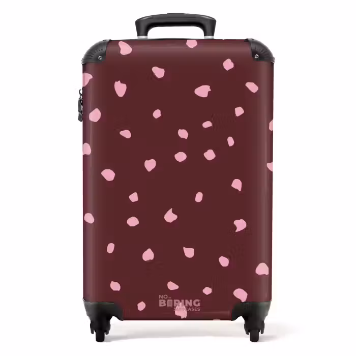 Suitcase - Pink spots on bordeaux colored background