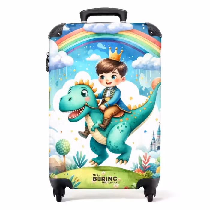 Suitcase - Prince with Crown on a Green Dino
