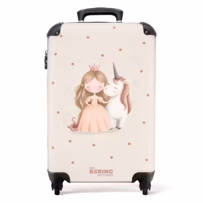 Suitcase - Princess and a unicorn in pastel colors