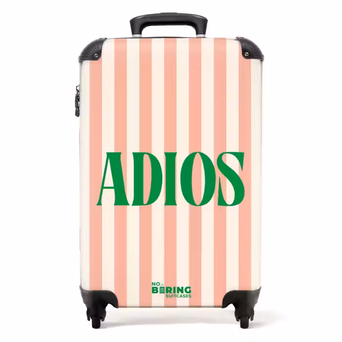 Suitcase - Quotes - Adios salmon pink and cream white
