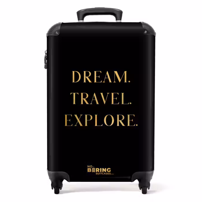 Suitcase - Quotes - Dream travel explore - Gold - Travel - Black