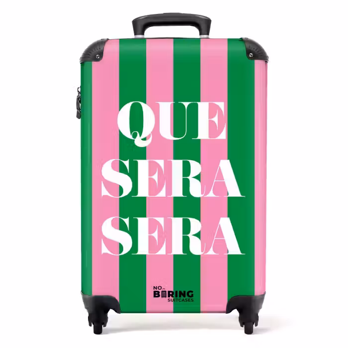 Suitcase - Quotes - Que sera sera emerald green and fuchsia pink